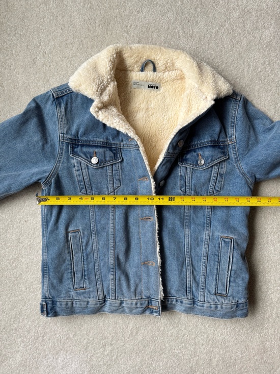 Topshop Jackets & Blazers - Topshop Moto Cream Sherpa-Lined Jacket with Denim Trim